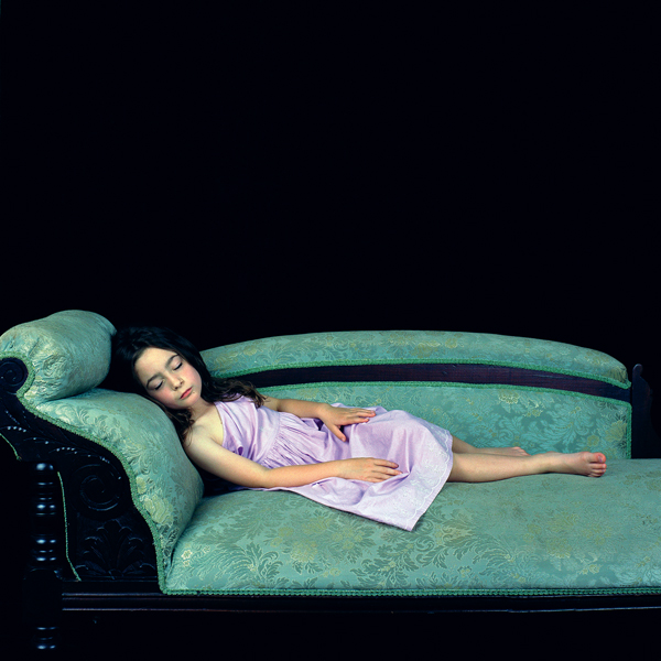 Polixeni Papapetrou, Olympia as Lewis Carroll's Xie Kitchin (sleeping on chaise), 2003, from the series Dreamchild, (2002–03), colour print, 105 x 105 cm. ©Polixeni Papapetrou