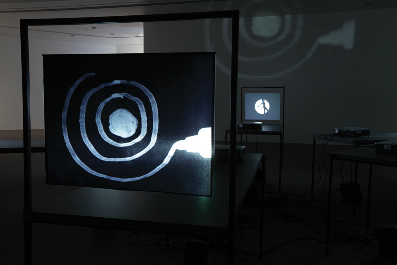 Manon De Pauw, Répertoire, 2009, video installation with six projections in loop, black and white, 3 mn 50 s, variable dimensions, photo : Patrick Mailloux