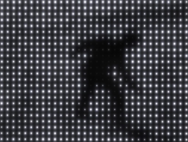 Jim Campbell, Motion and Rest 2, 2002, custom electronics / électronique sur mesure, 768 LEDs / DEL, 74 x 26 cm