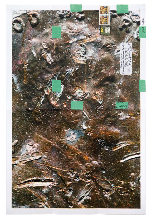 Moyra Davey, from the series / de la série Copperheads 101-200, 2013 chromogenic prints, tape, postage, ink / épreuves chromogènes, ruban, timbres-poste, encre, 61 × 46 cm