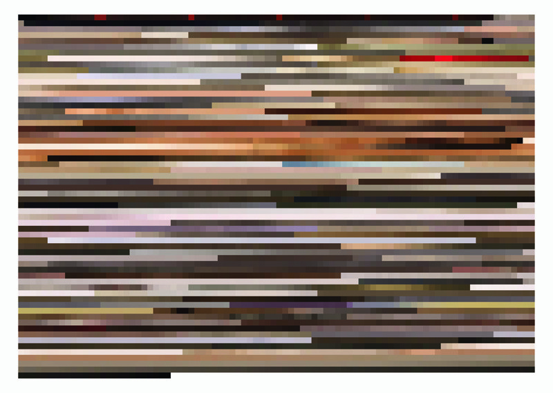 Jason Salavon, Sabotage (from MTV’s 10 Greatest Music Videos of All Time), digital colour prints mounted on Plexiglas, 69 x 96.5 cm, 2001. © Jason Salavon
