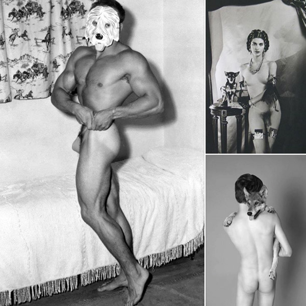 The bodybuilder Carter Lovisone with a dog mask. Joel Peter Witkin, Man with Dog, Mexico City, 1990. Ryan McGinley, 2010